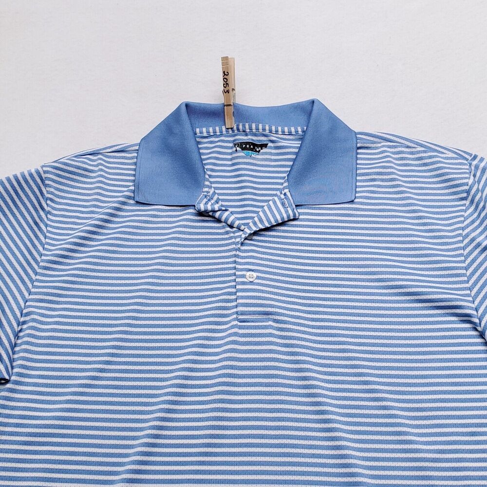 PGA Tour Short Sleeve Casual Pullover Polo Shirt Adult Mens Size XL Blue White